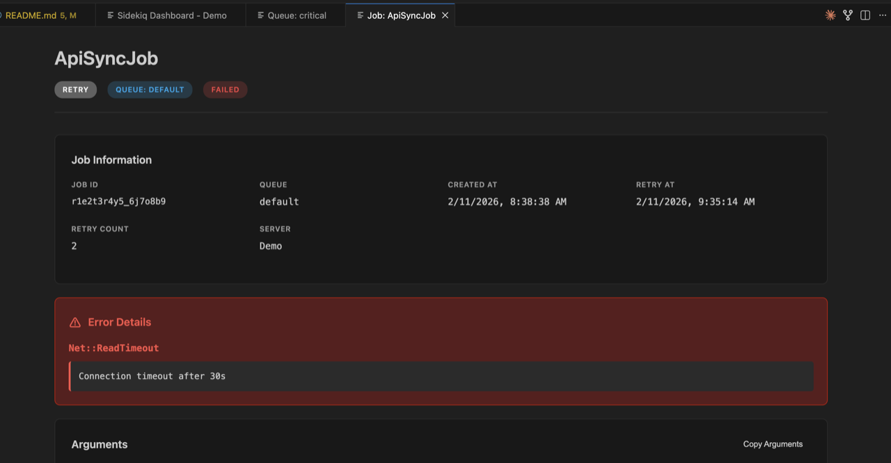 Inspecting a failed job with full error details in VS Code